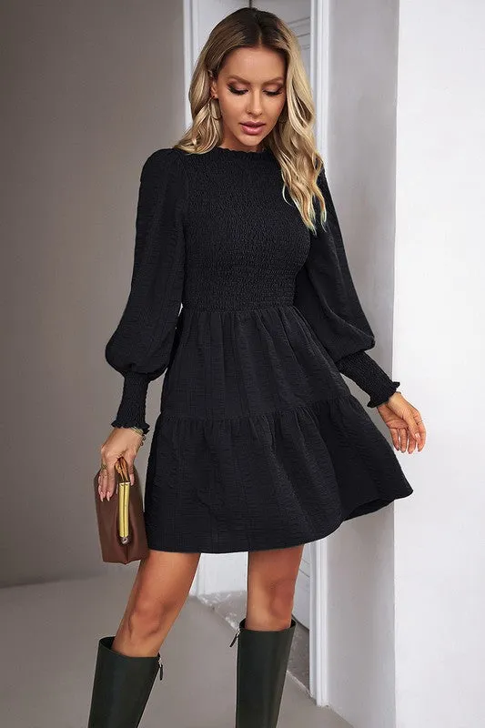 Smocked Long Sleeve Tiered Dress