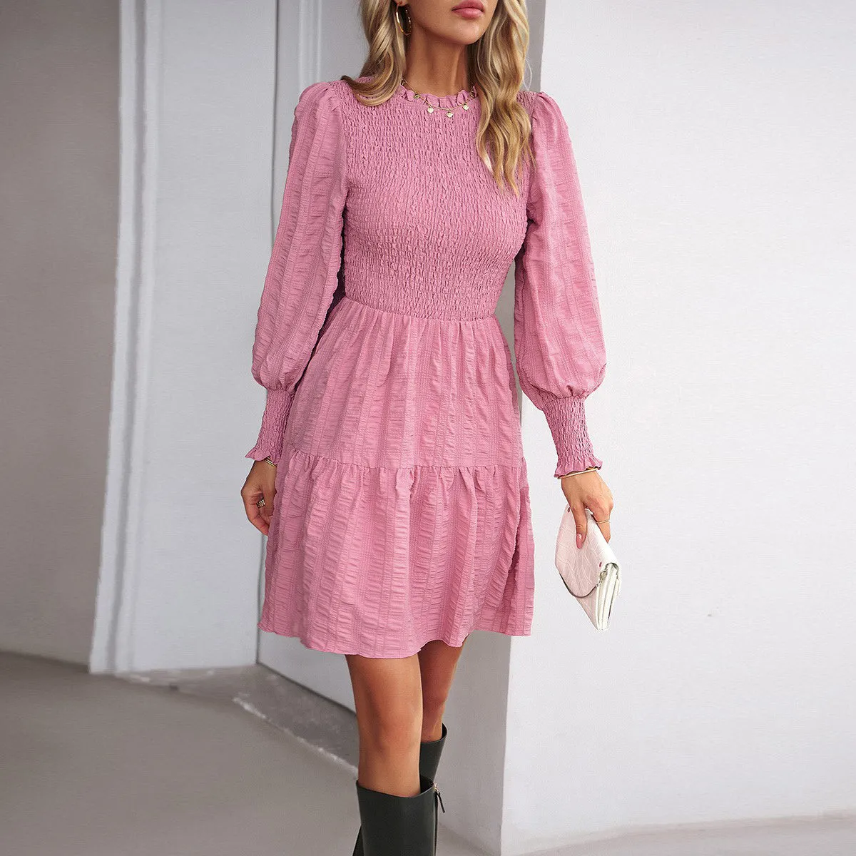 Smocked Long Sleeve Tiered Dress