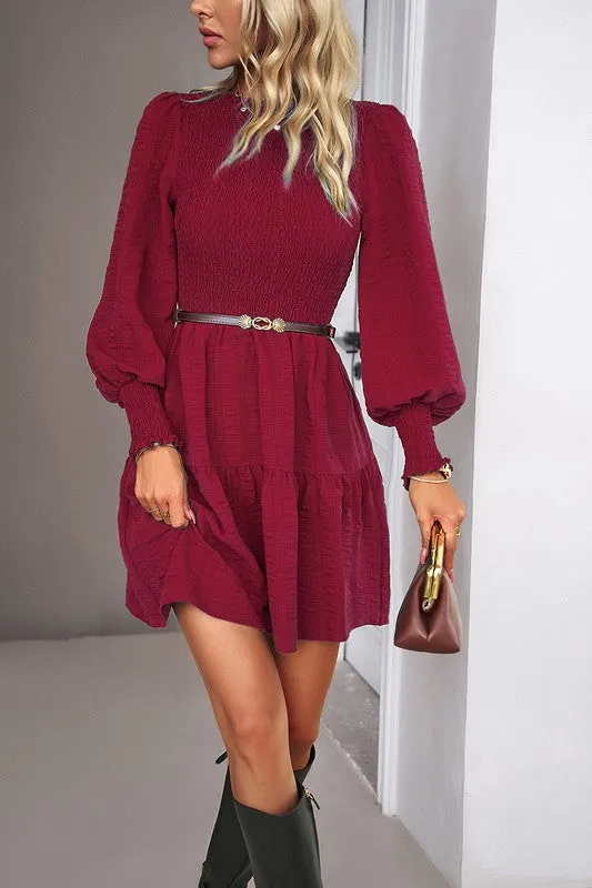 Smocked Long Sleeve Tiered Dress