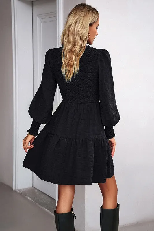 Smocked Long Sleeve Tiered Dress