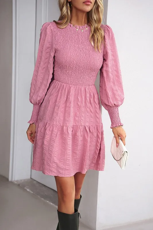 Smocked Long Sleeve Tiered Dress