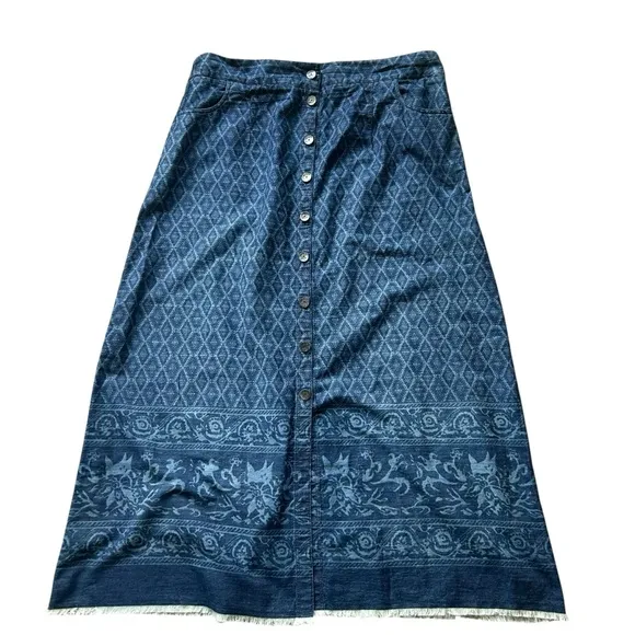 Soft surroundings Ashbury denim maxi midi skirt size 1X full button front boho