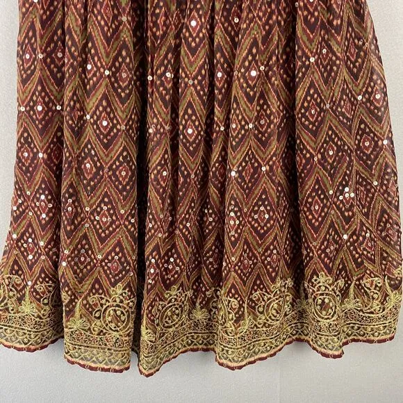 Soft Surroundings Embroidered Maxi Skirt Womens Small Sequin Boho Peasant Gypsy