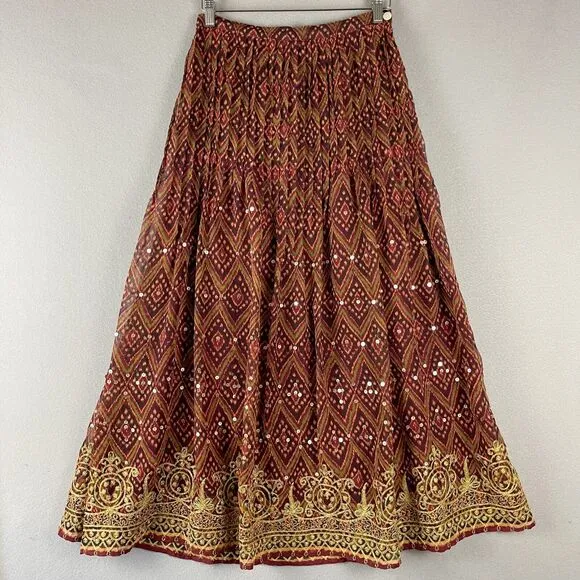 Soft Surroundings Embroidered Maxi Skirt Womens Small Sequin Boho Peasant Gypsy