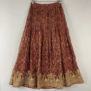 Soft Surroundings Embroidered Maxi Skirt Womens Small Sequin Boho Peasant Gypsy