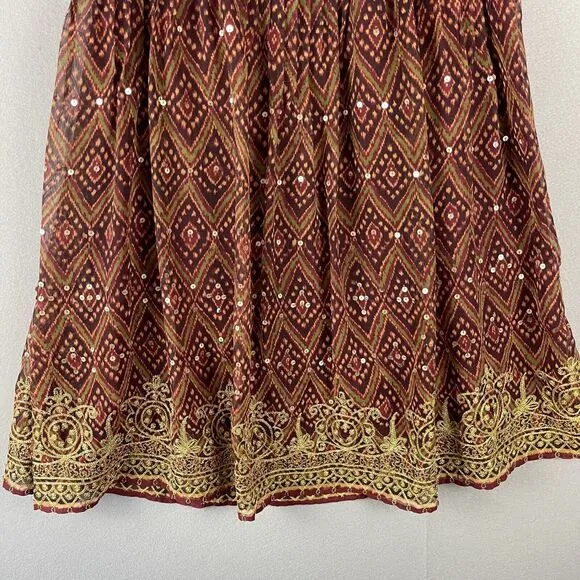Soft Surroundings Embroidered Maxi Skirt Womens Small Sequin Boho Peasant Gypsy