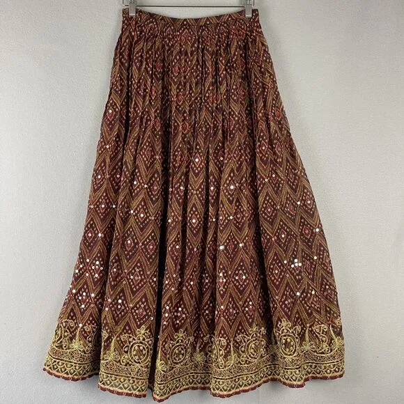 Soft Surroundings Embroidered Maxi Skirt Womens Small Sequin Boho Peasant Gypsy