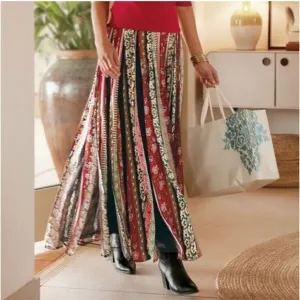 Soft Surroundings Sari Maxi Skirt Mesh Patchwork Car Wash Boho Hippie festival