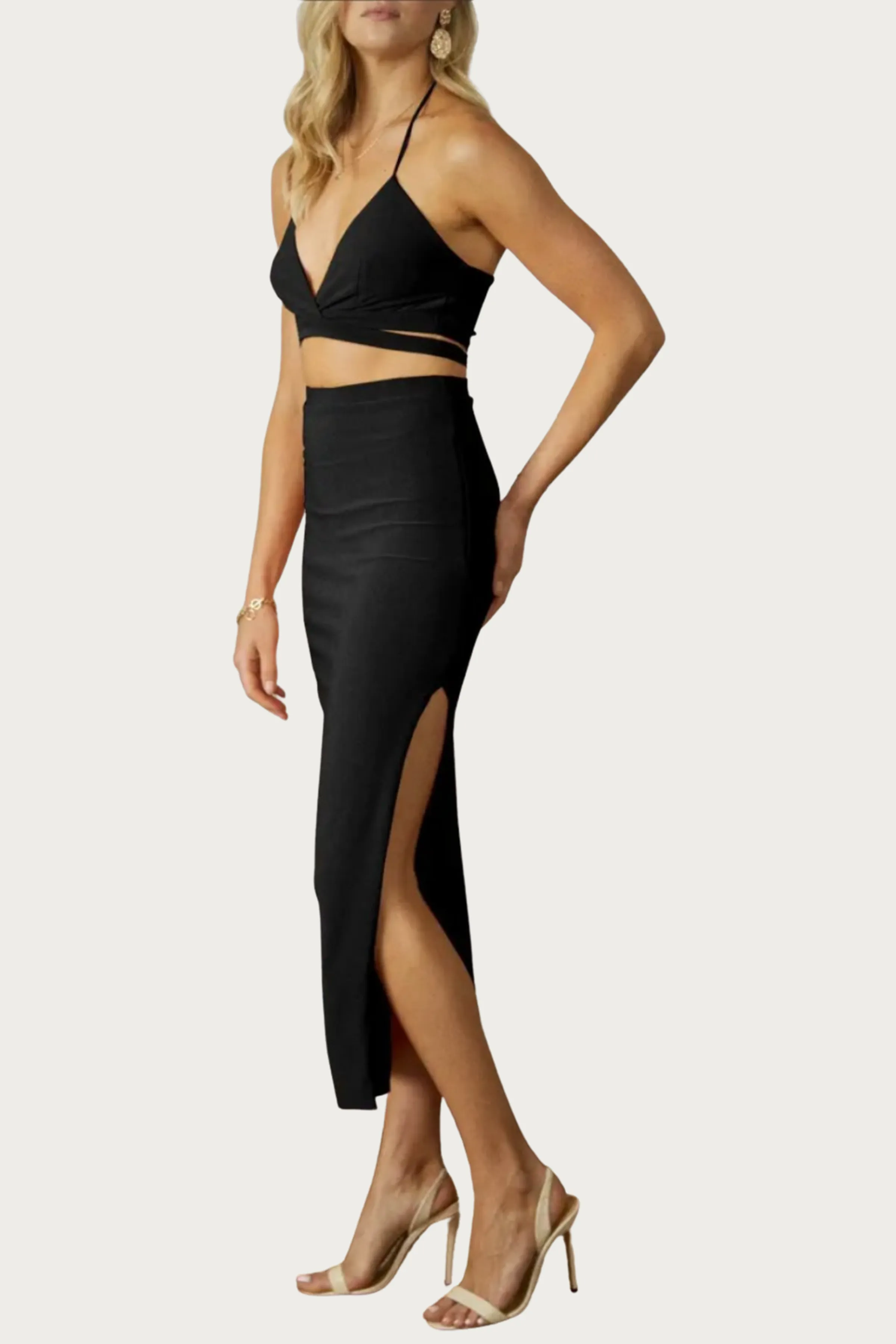 SOLID SIDE SLIT SKIRT