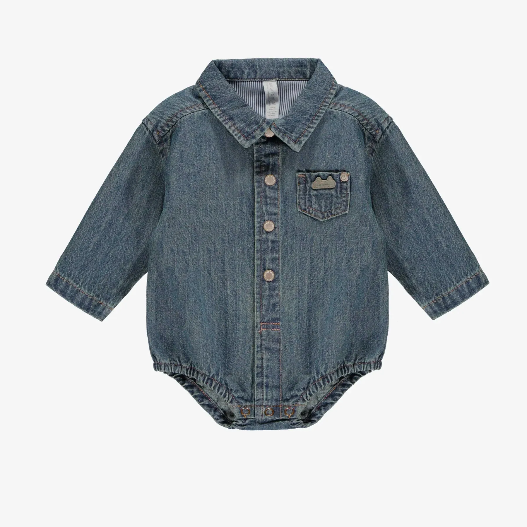 Souris Mini Baby Long Sleeve Denim Shirt - Medium Blue