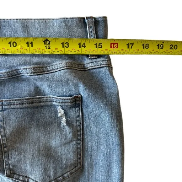 Spanx Distressed Denim Shaping Pencil Skirt High Waisted Fray Hem Size M