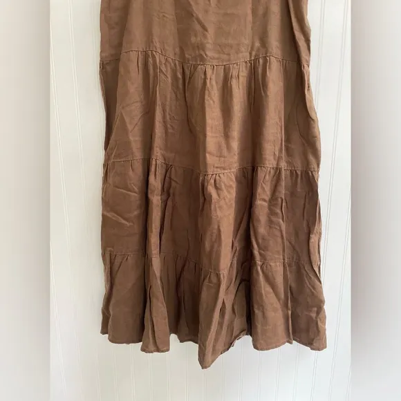 SPIEGEL Vintage Linen Long Boho Maxi Peasant Skirt Tiered Zipper Brown Size 12