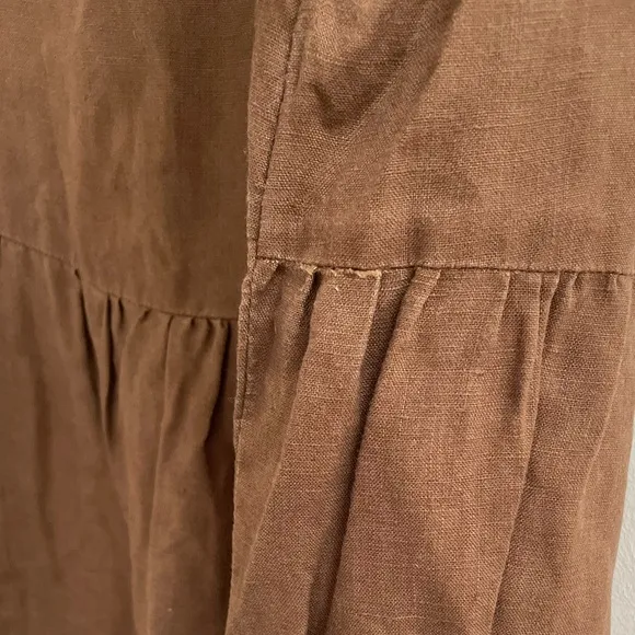 SPIEGEL Vintage Linen Long Boho Maxi Peasant Skirt Tiered Zipper Brown Size 12
