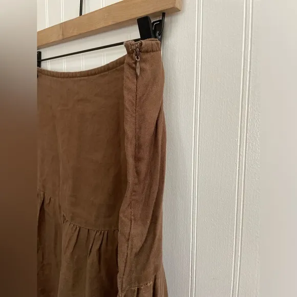 SPIEGEL Vintage Linen Long Boho Maxi Peasant Skirt Tiered Zipper Brown Size 12