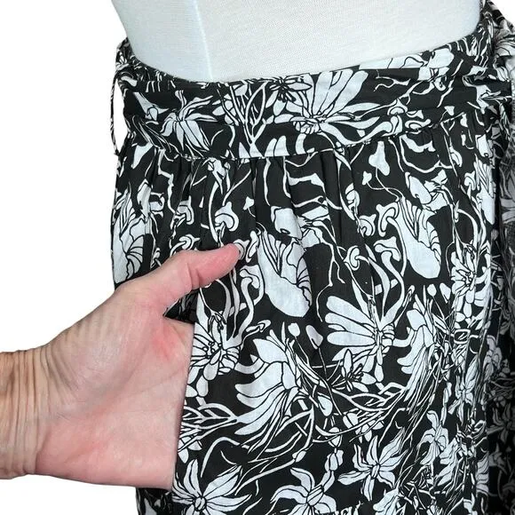 St. Roche Selma Women’s Organic Cotton Black &amp; White 3-Tier Boho Maxi Skirt S…