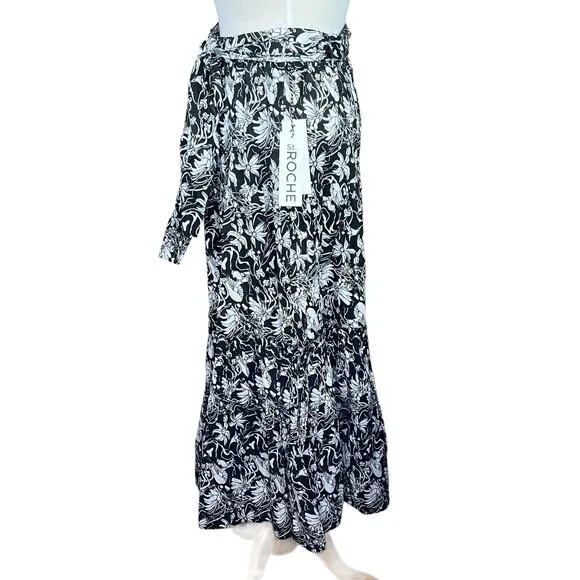 St. Roche Selma Women’s Organic Cotton Black &amp; White 3-Tier Boho Maxi Skirt S…