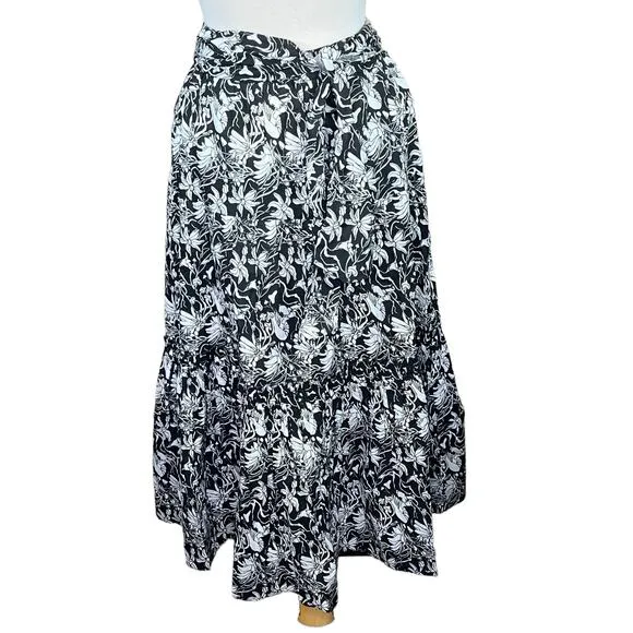 St. Roche Selma Women’s Organic Cotton Black &amp; White 3-Tier Boho Maxi Skirt S…