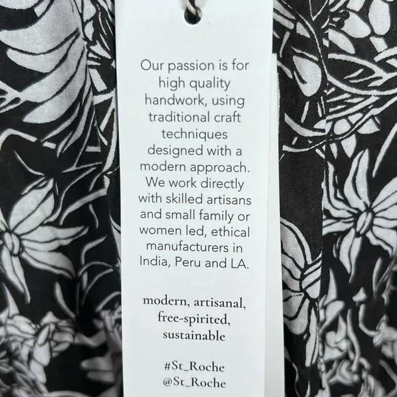 St. Roche Selma Women’s Organic Cotton Black &amp; White 3-Tier Boho Maxi Skirt S…