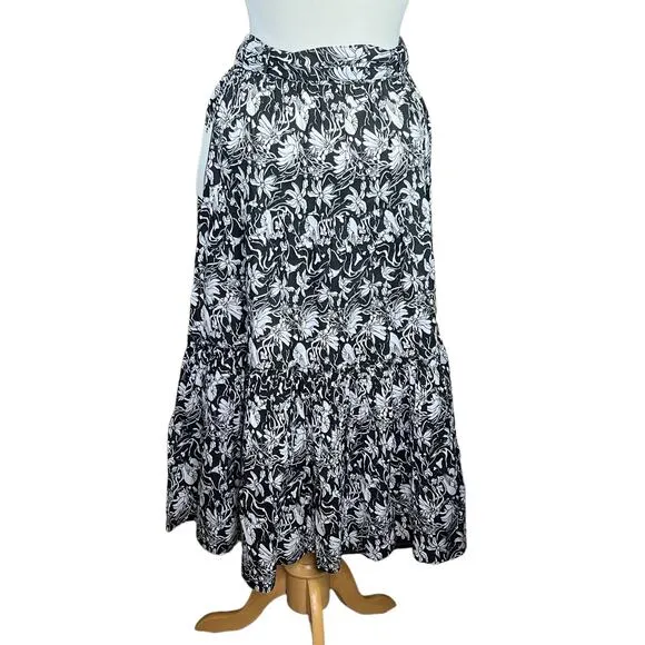 St. Roche Selma Women’s Organic Cotton Black &amp; White 3-Tier Boho Maxi Skirt S…