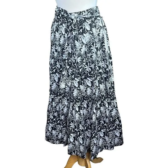 St. Roche Selma Women’s Organic Cotton Black &amp; White 3-Tier Boho Maxi Skirt S…