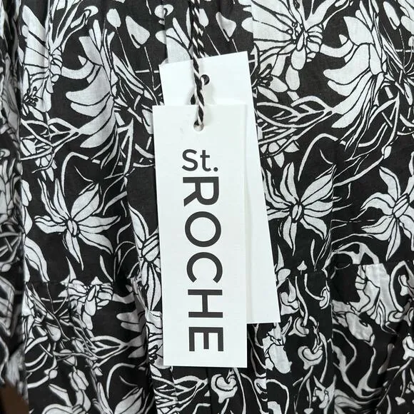 St. Roche Selma Women’s Organic Cotton Black &amp; White 3-Tier Boho Maxi Skirt S…