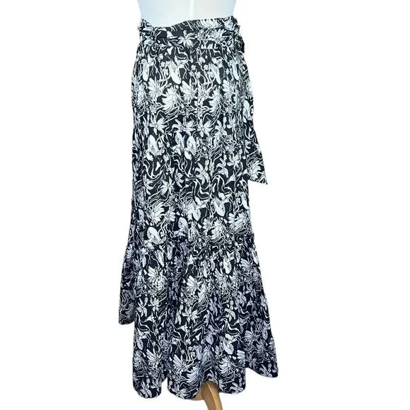 St. Roche Selma Women’s Organic Cotton Black &amp; White 3-Tier Boho Maxi Skirt S…