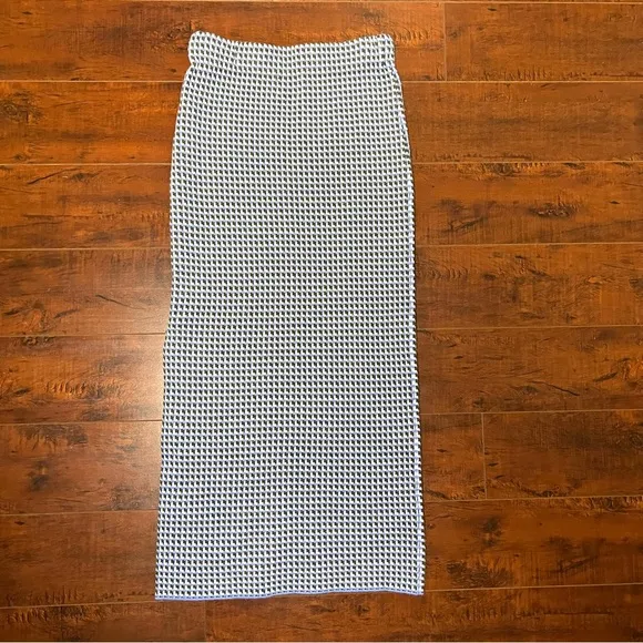STITCHES   STRIPES Revolve Poplar Knit Midi Skirt Blue Check Pencil Size XS