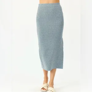 STITCHES   STRIPES Revolve Poplar Knit Midi Skirt Blue Check Pencil Size XS