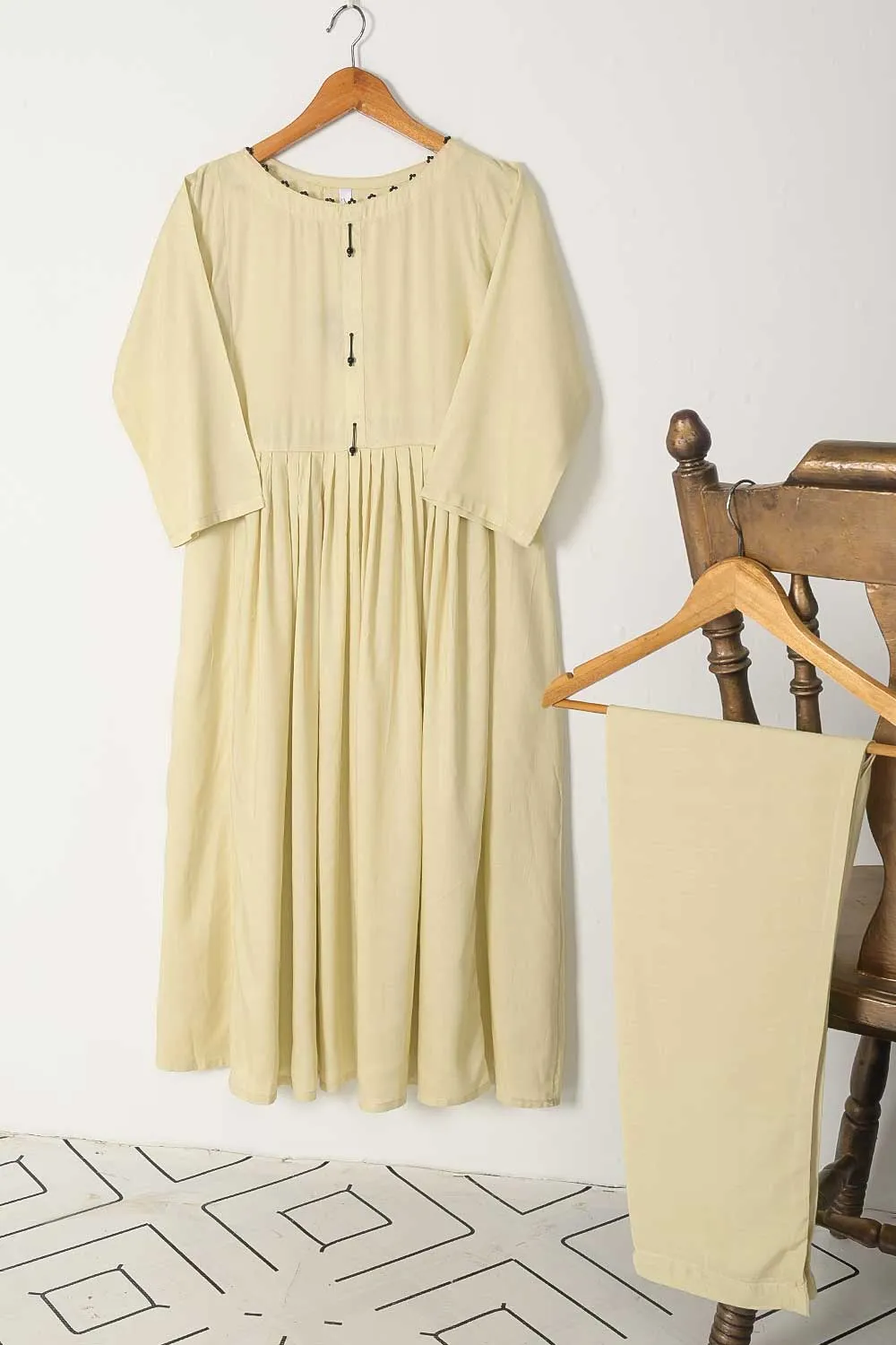 STP-033A-Skin - 2Pc Stitched Linen Frock With Linen Trouser