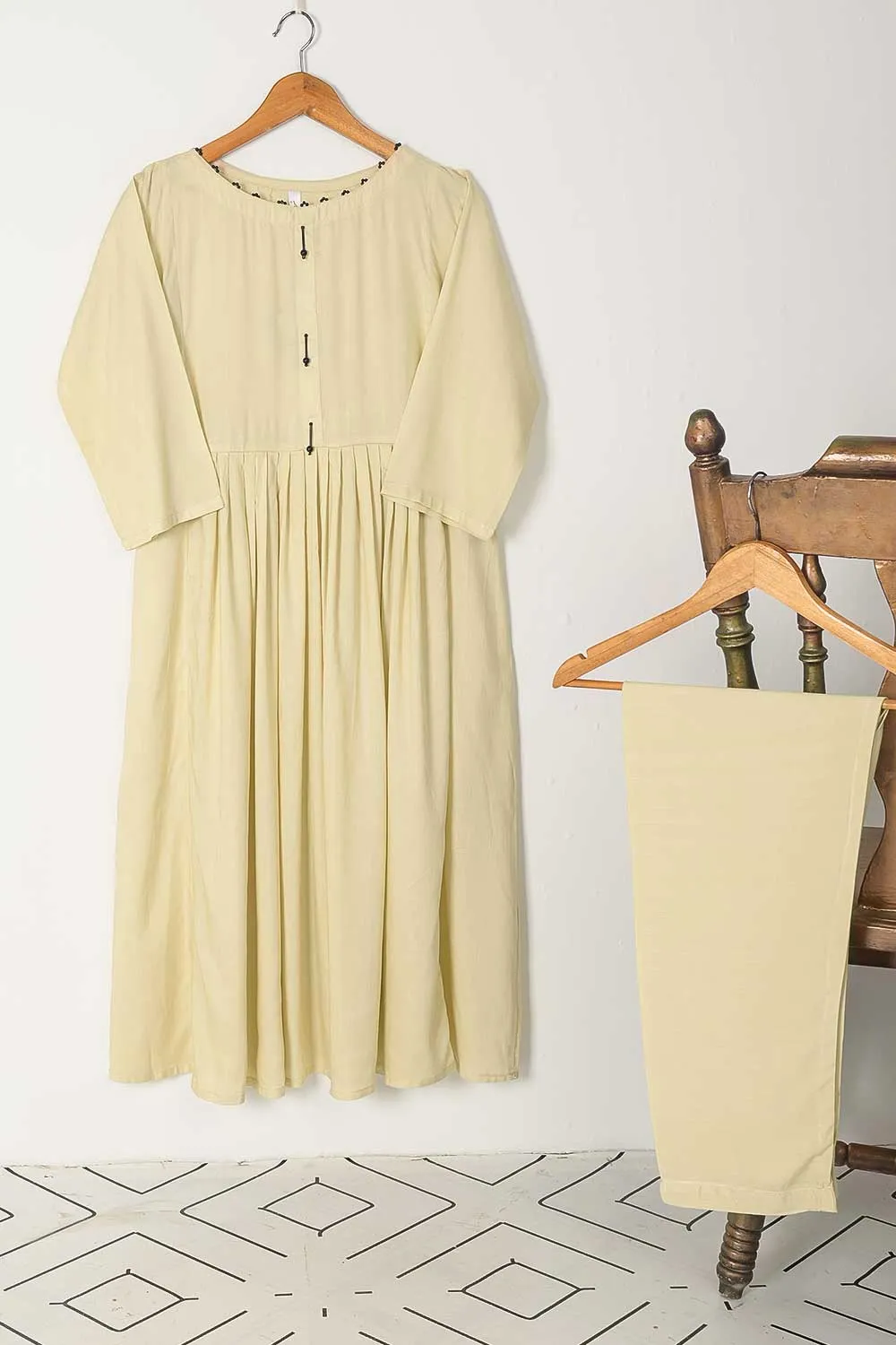 STP-033A-Skin - 2Pc Stitched Linen Frock With Linen Trouser