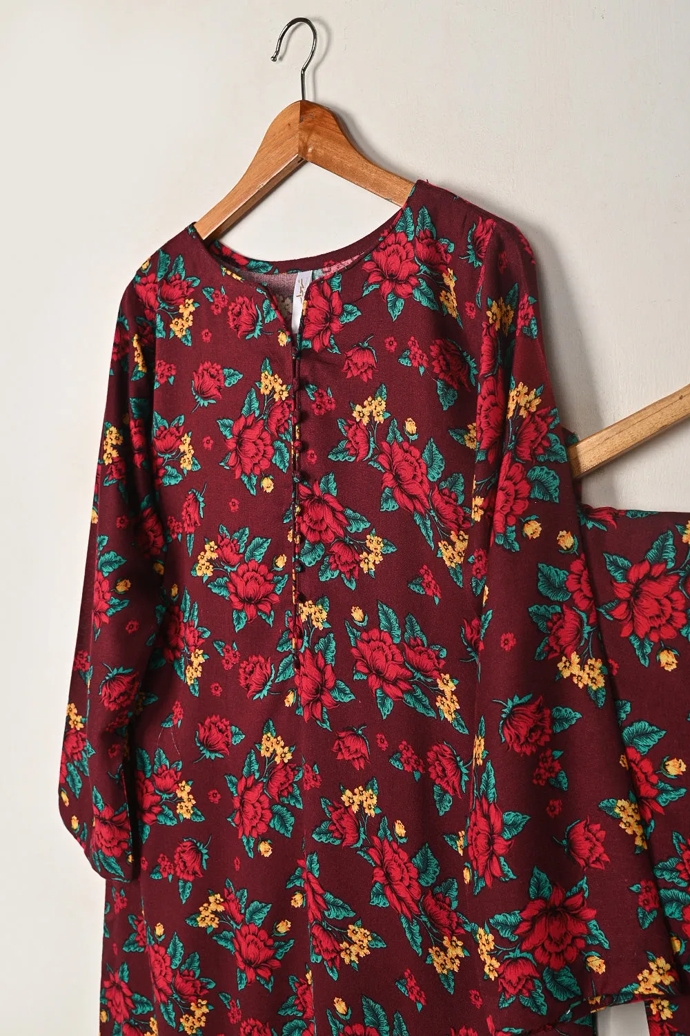 STP-282A-Maroon - 2Pc Ready to Wear Digital Printed Winter Linen Co-Ord Set