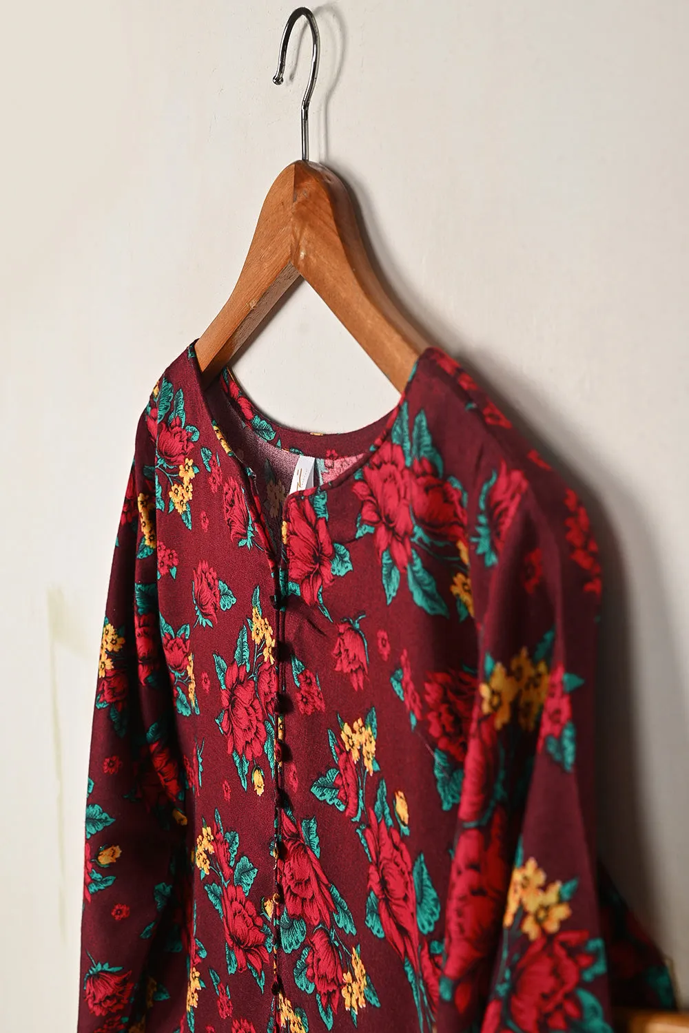 STP-282A-Maroon - 2Pc Ready to Wear Digital Printed Winter Linen Co-Ord Set