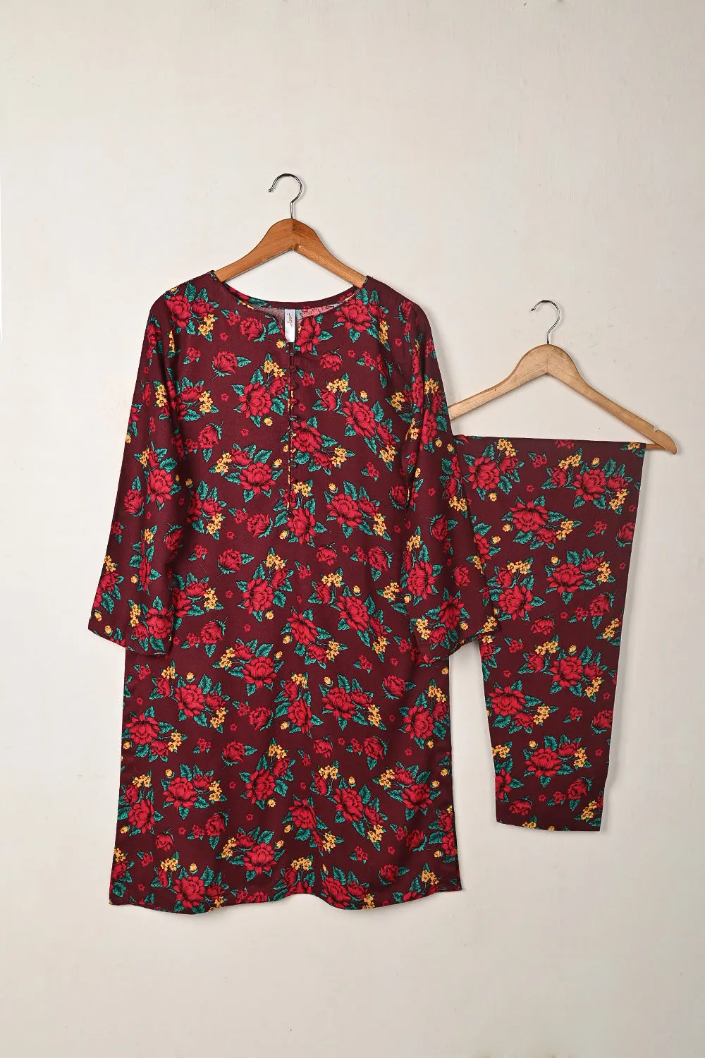 STP-282A-Maroon - 2Pc Ready to Wear Digital Printed Winter Linen Co-Ord Set