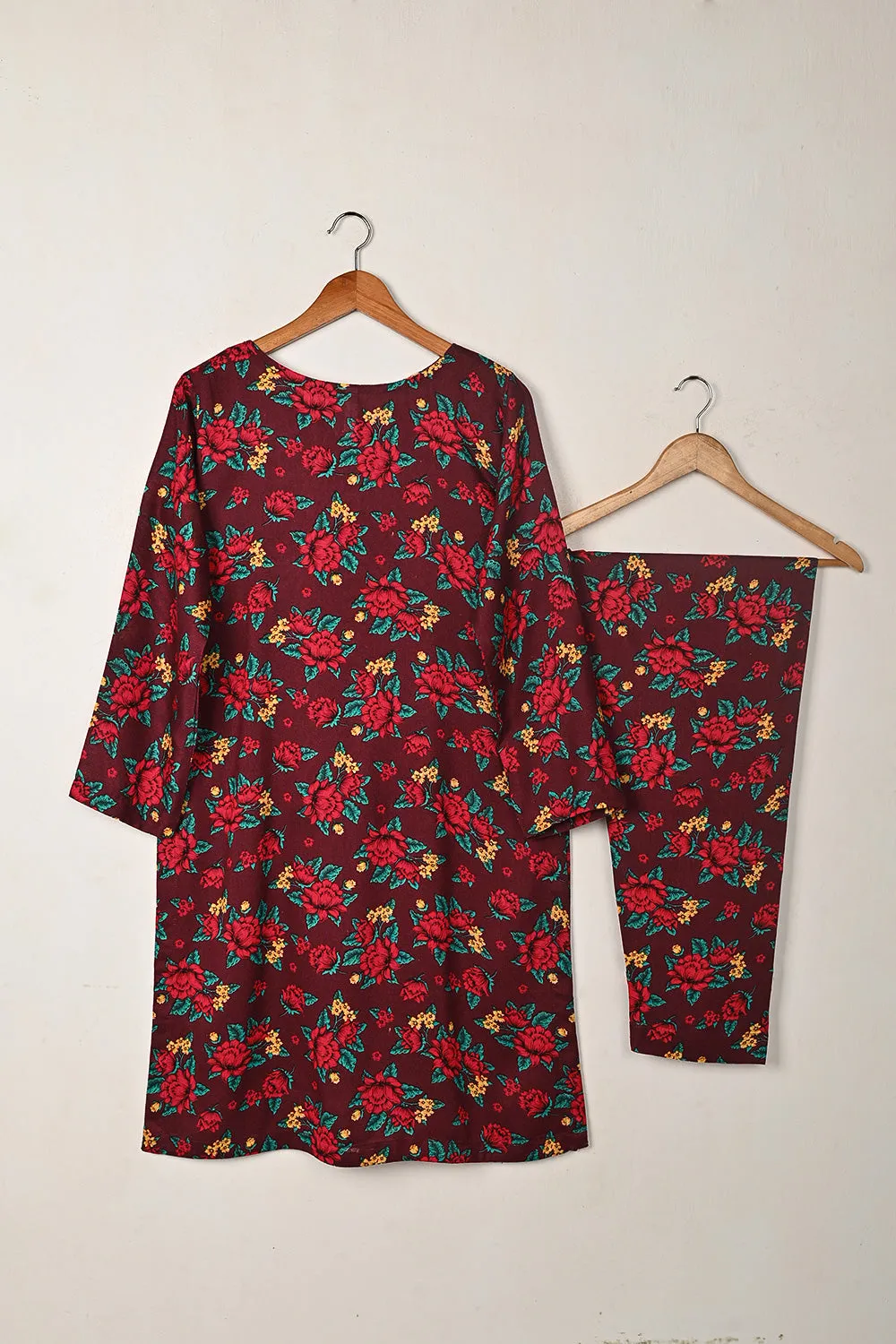STP-282A-Maroon - 2Pc Ready to Wear Digital Printed Winter Linen Co-Ord Set