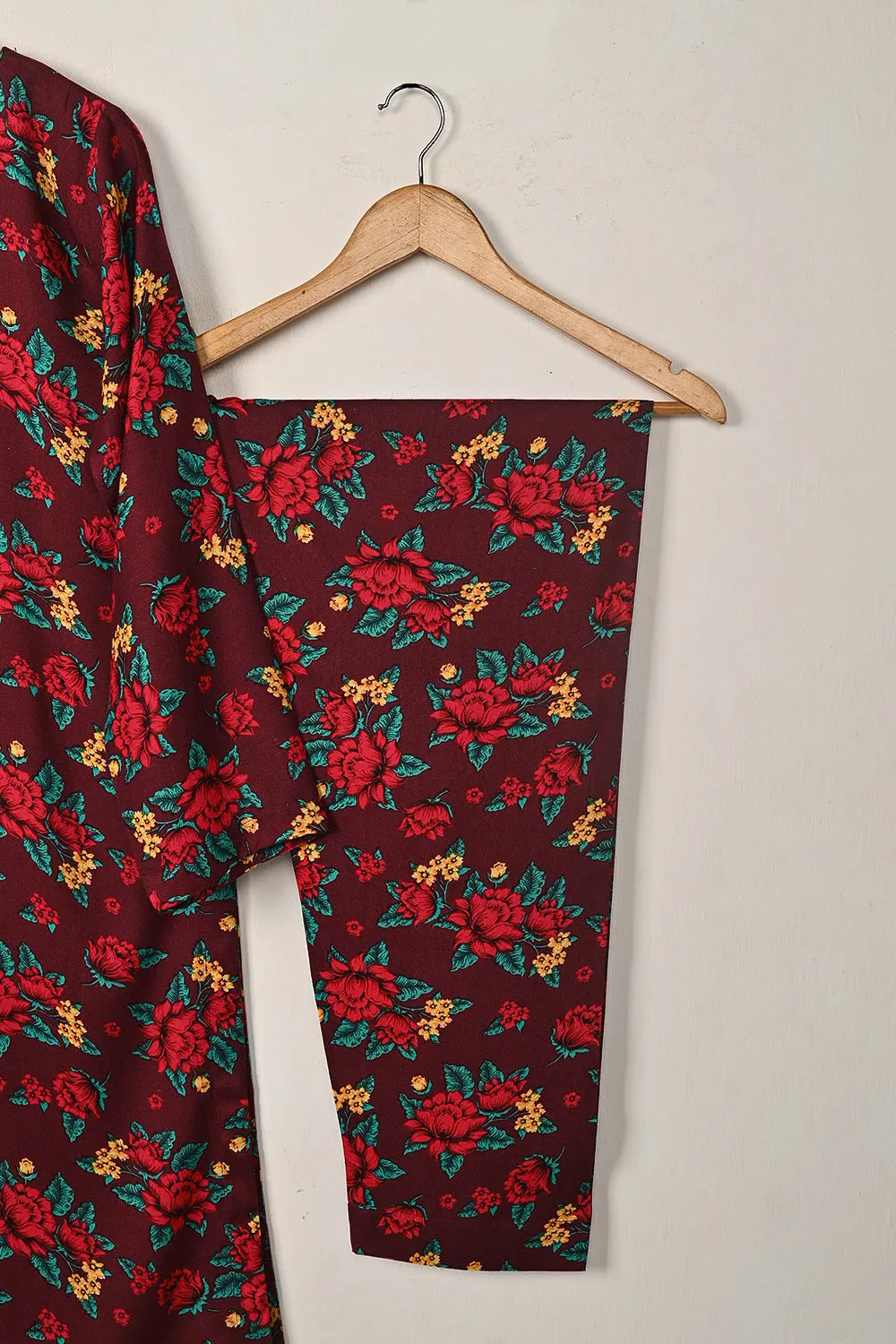 STP-282A-Maroon - 2Pc Ready to Wear Digital Printed Winter Linen Co-Ord Set