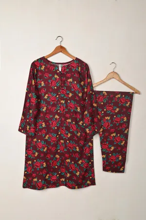 STP-282A-Maroon - 2Pc Ready to Wear Digital Printed Winter Linen Co-Ord Set