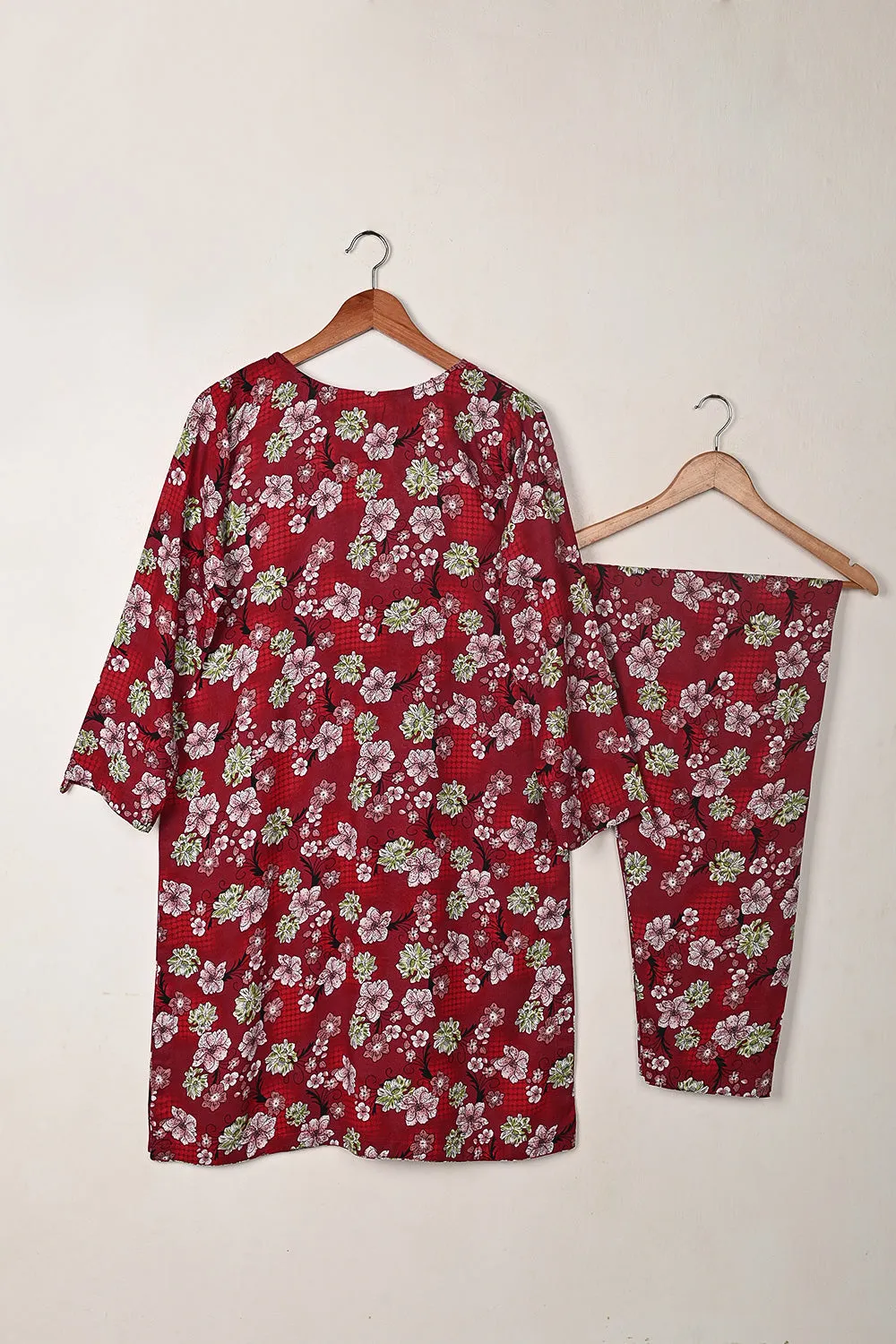 STP-284A-Red - 2Pc Ready to Wear Digital Printed Winter Linen Co-Ord Set