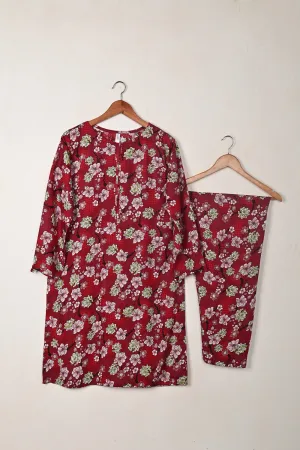 STP-284A-Red - 2Pc Ready to Wear Digital Printed Winter Linen Co-Ord Set