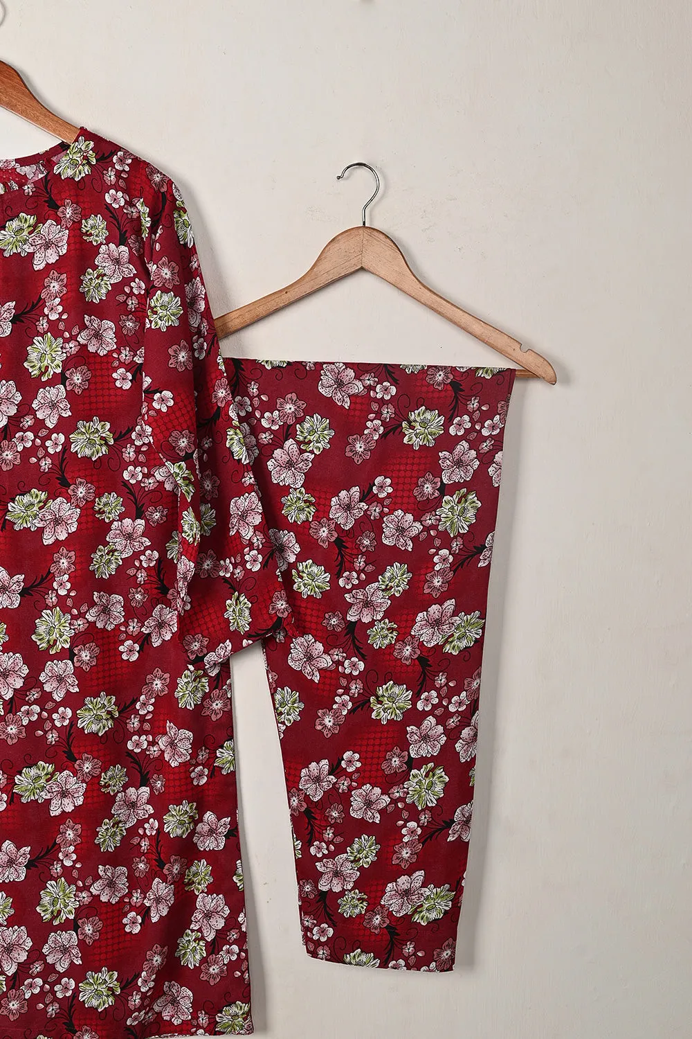 STP-284A-Red - 2Pc Ready to Wear Digital Printed Winter Linen Co-Ord Set