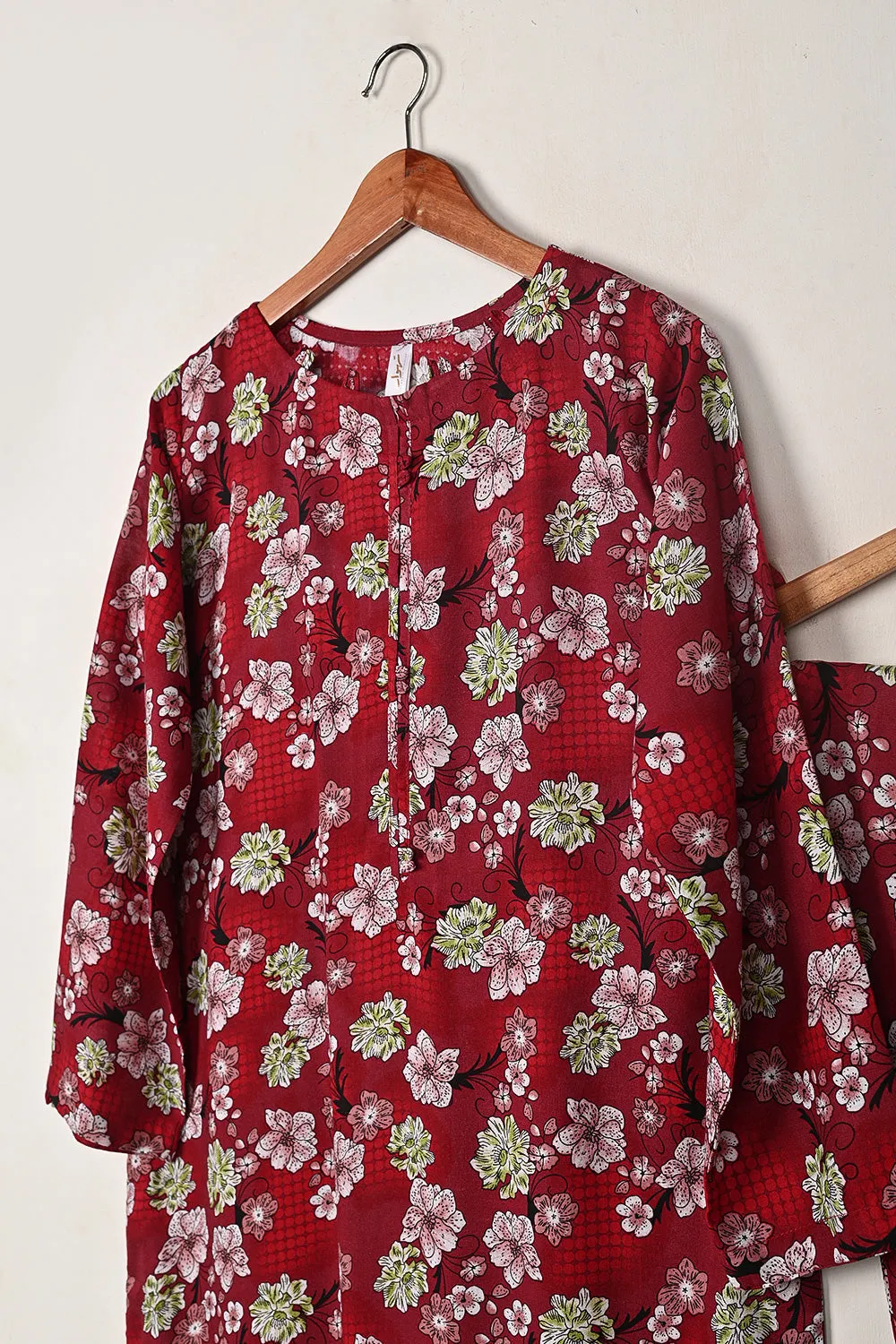STP-284A-Red - 2Pc Ready to Wear Digital Printed Winter Linen Co-Ord Set
