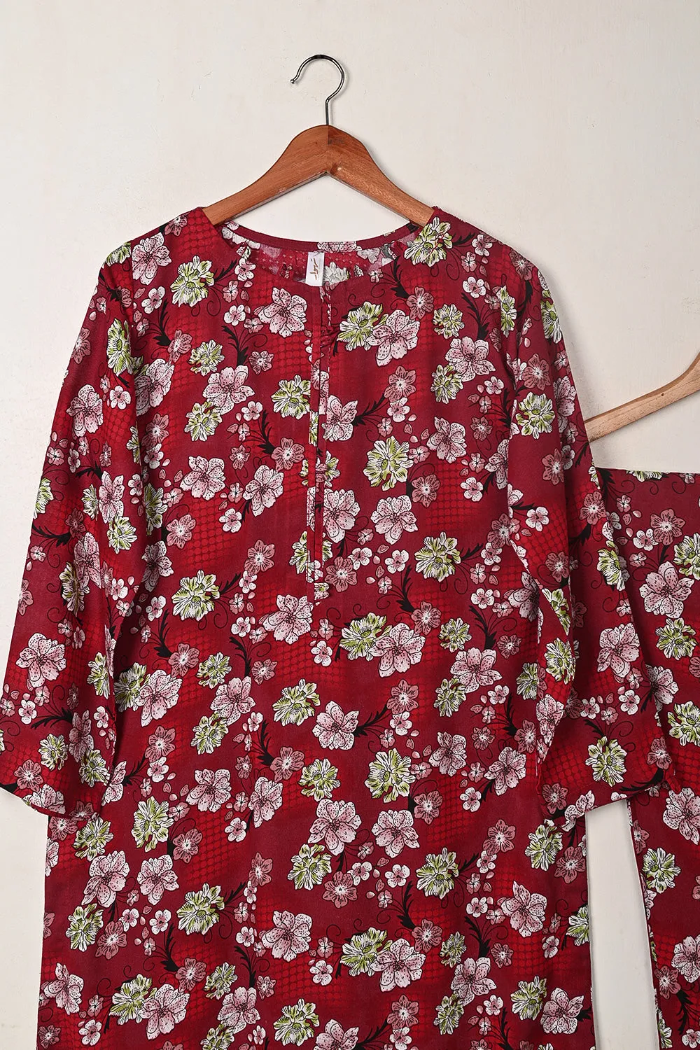 STP-284A-Red - 2Pc Ready to Wear Digital Printed Winter Linen Co-Ord Set