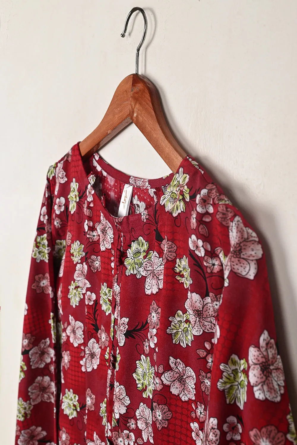 STP-284A-Red - 2Pc Ready to Wear Digital Printed Winter Linen Co-Ord Set