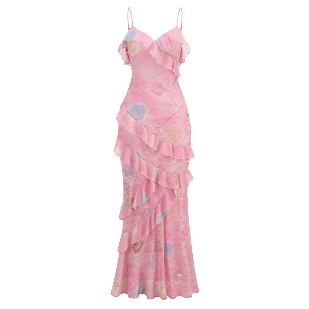 Strappy Sleeveless Rickrack Maxi Dress KLYJ010