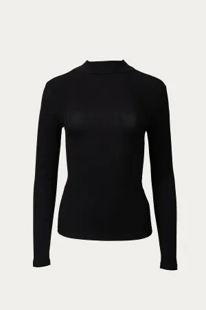 STRETCH COTTON-JERSEY MOCK NECK TOP