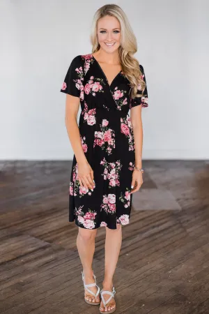 Summer Delight Floral Dress- Black