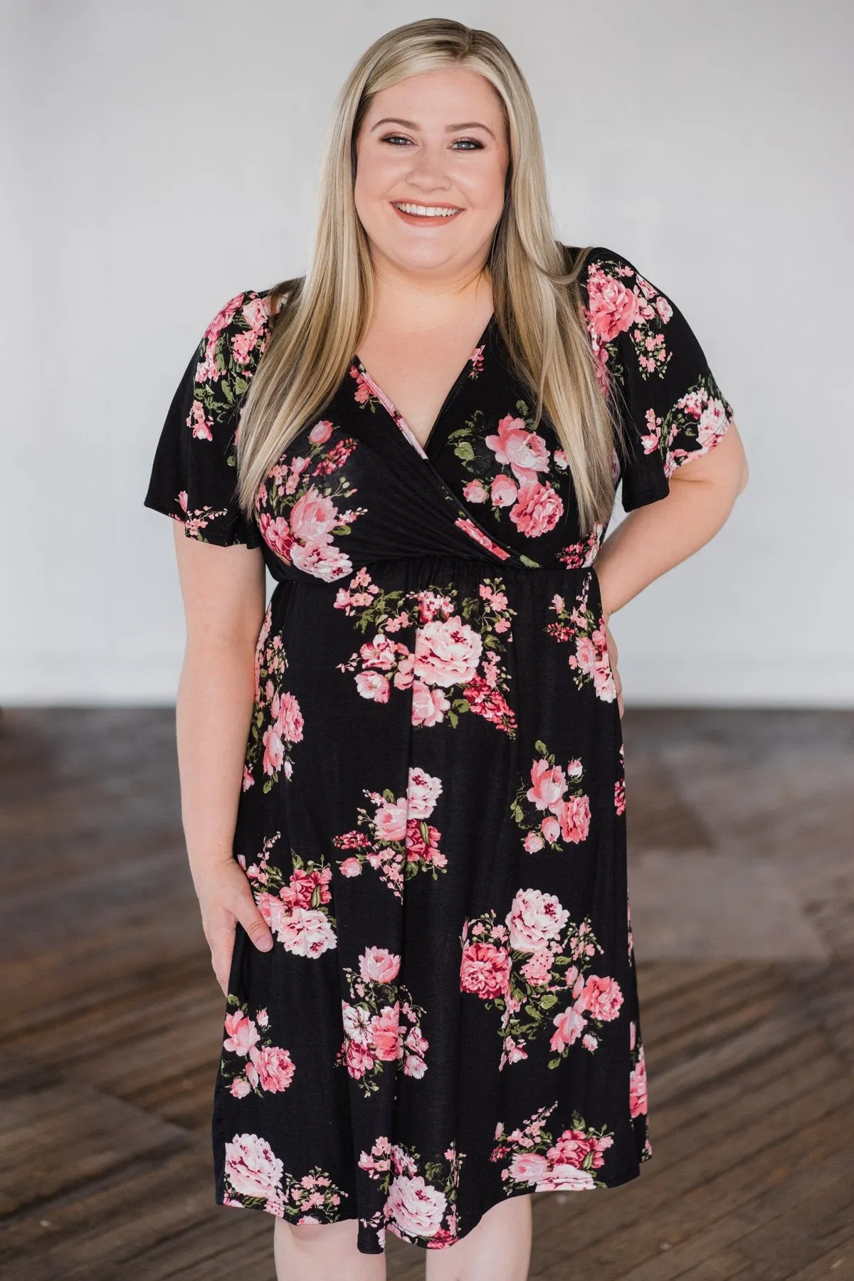 Summer Delight Floral Dress- Black