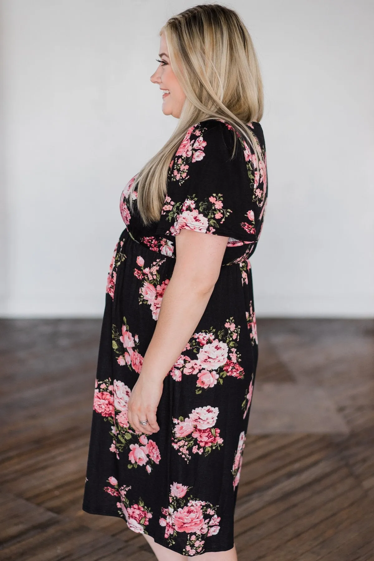 Summer Delight Floral Dress- Black