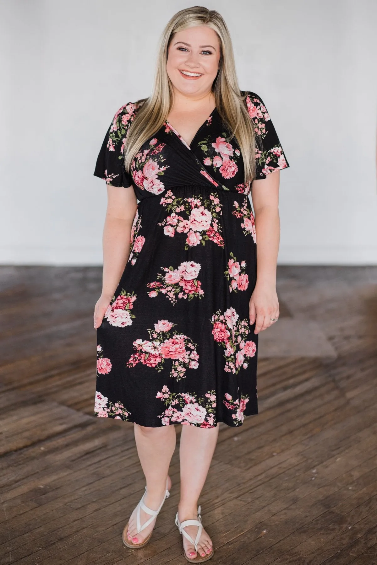 Summer Delight Floral Dress- Black