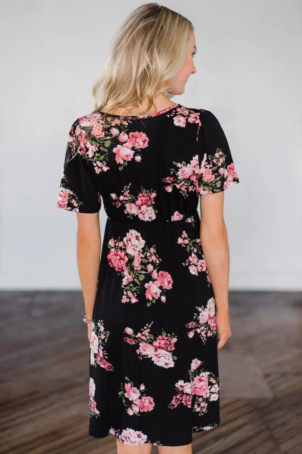 Summer Delight Floral Dress- Black