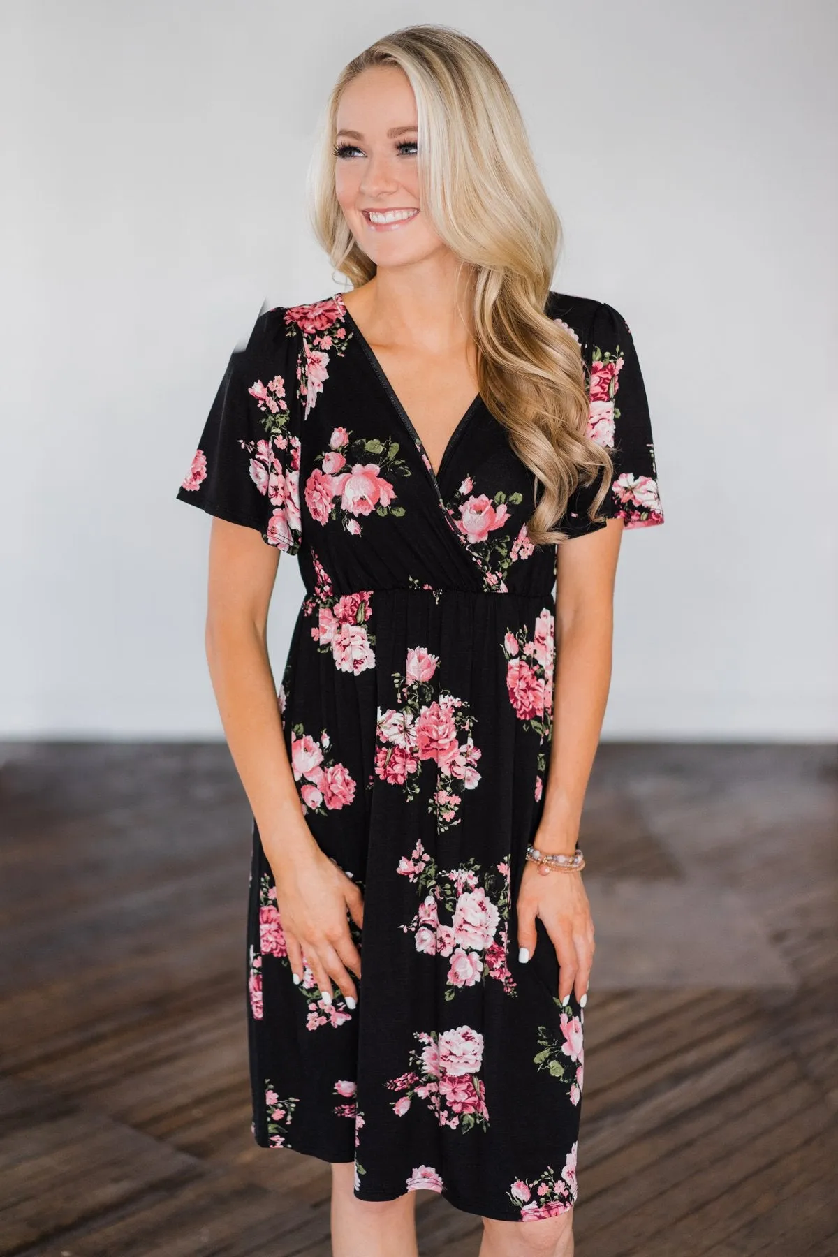 Summer Delight Floral Dress- Black